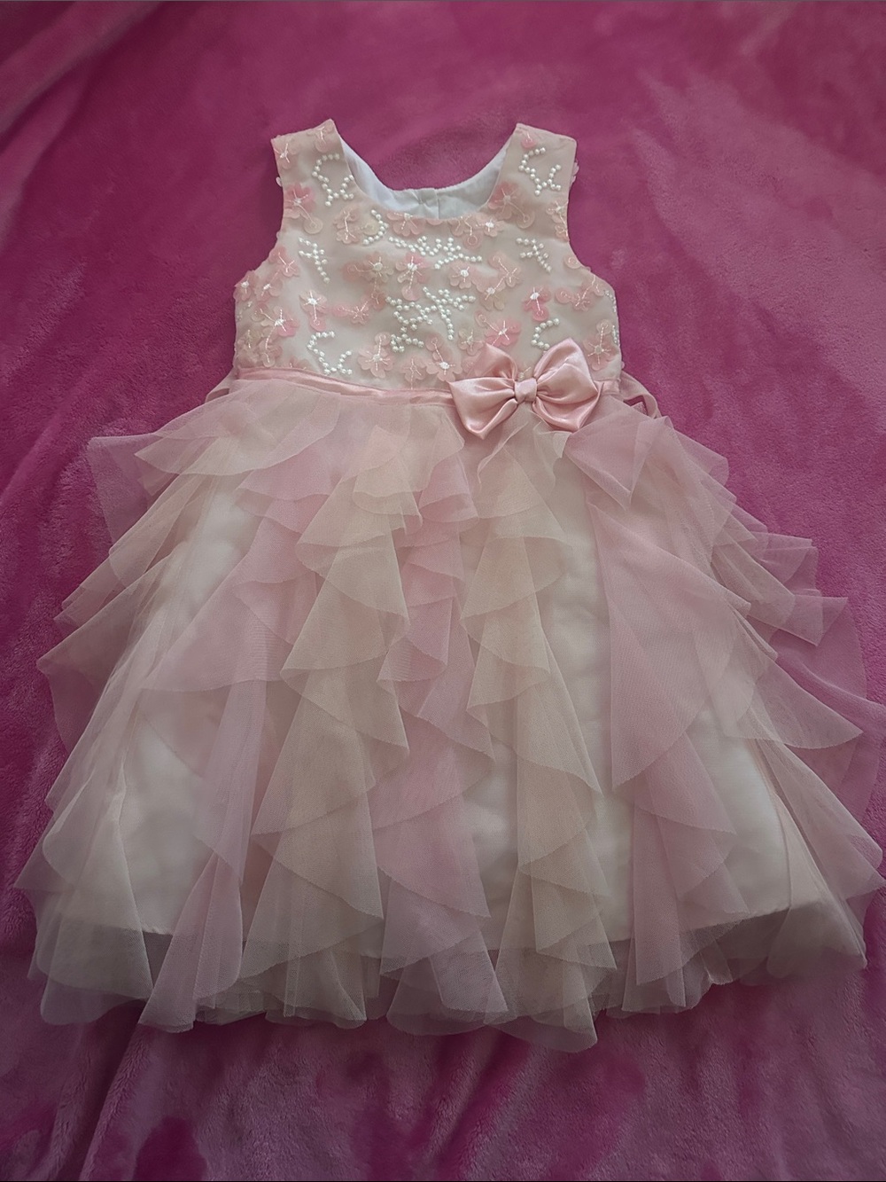 Jona Michelle Light Pink Layered Tulle Dress with Bow
